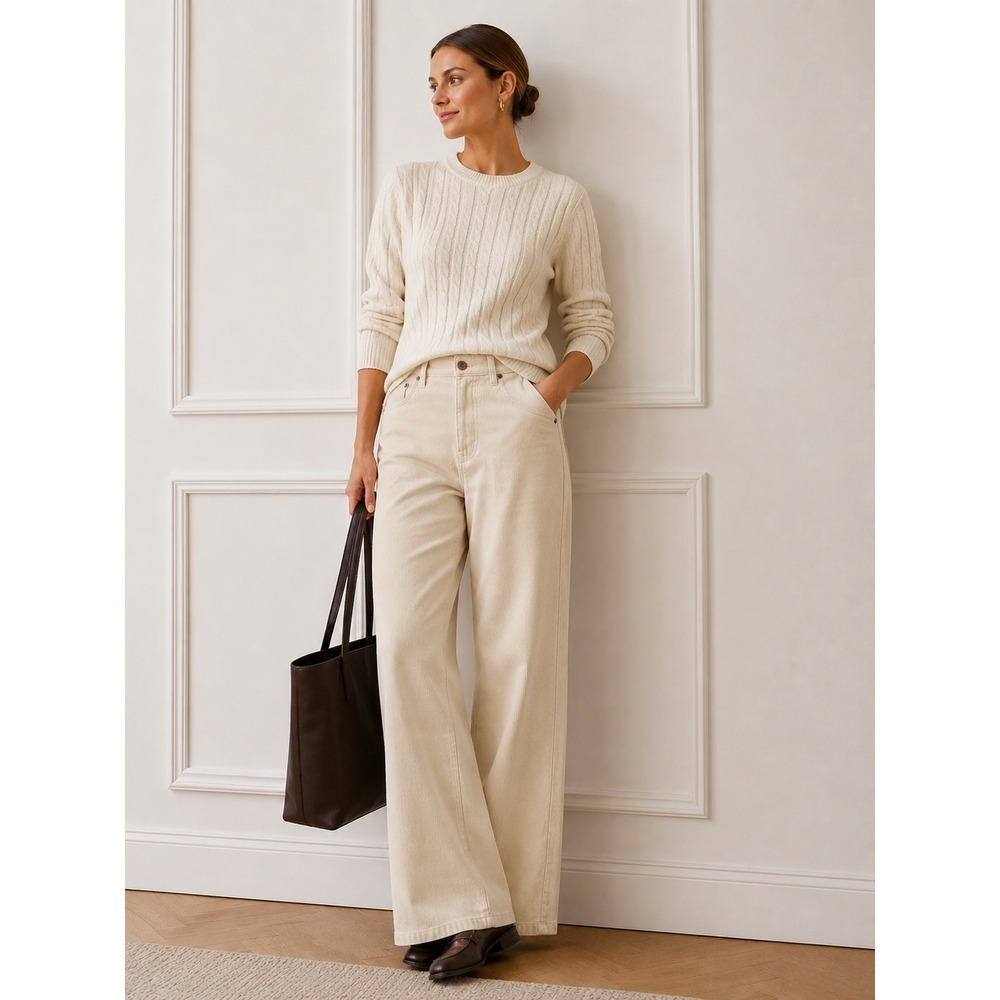 Aeropostale Corduroy Pants Womens 6 Cream Wide Leg High Rise 90s Preppy Fall